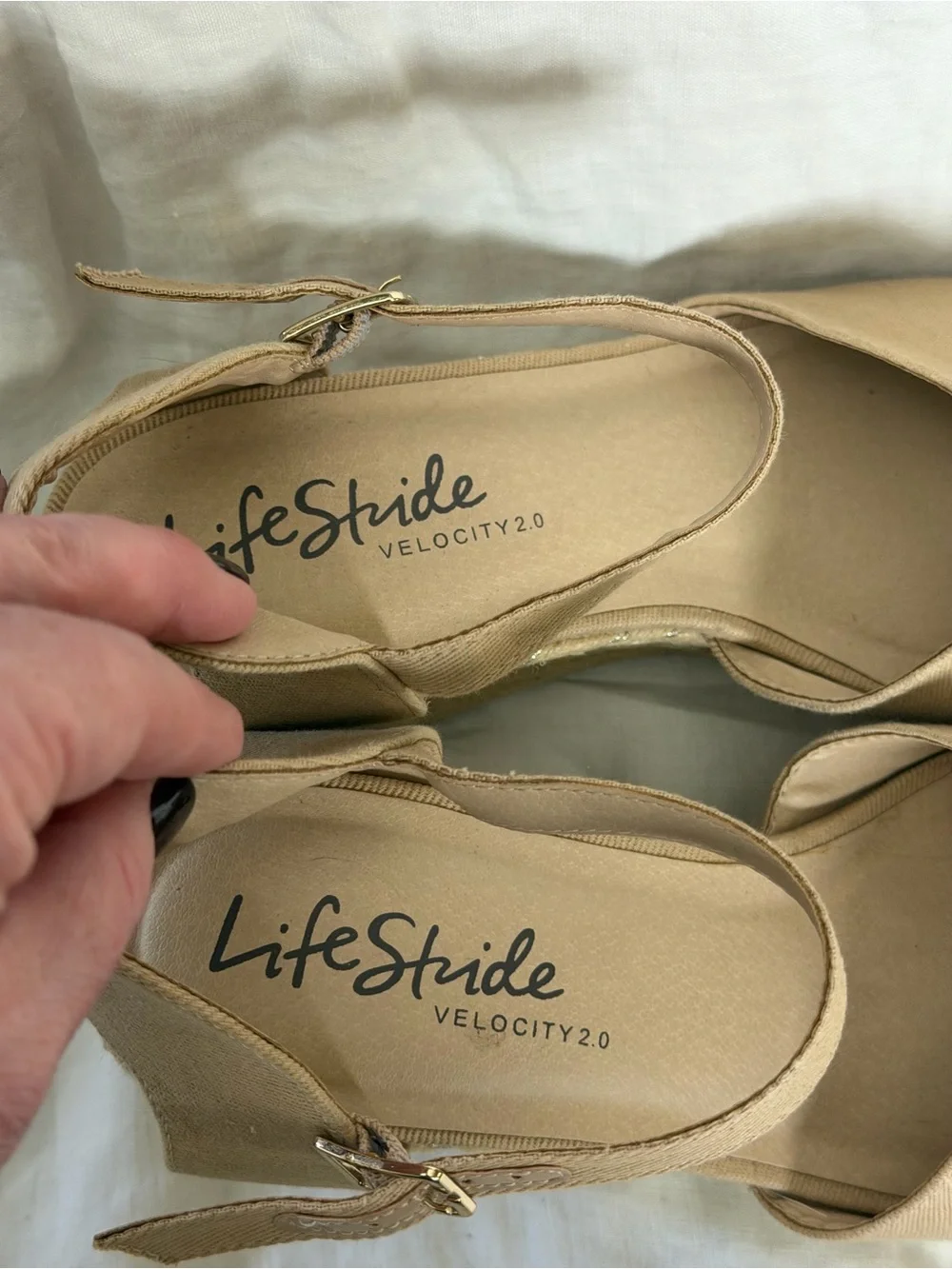 Life Stride Neutral Beige Espadrille Wedge Sandals